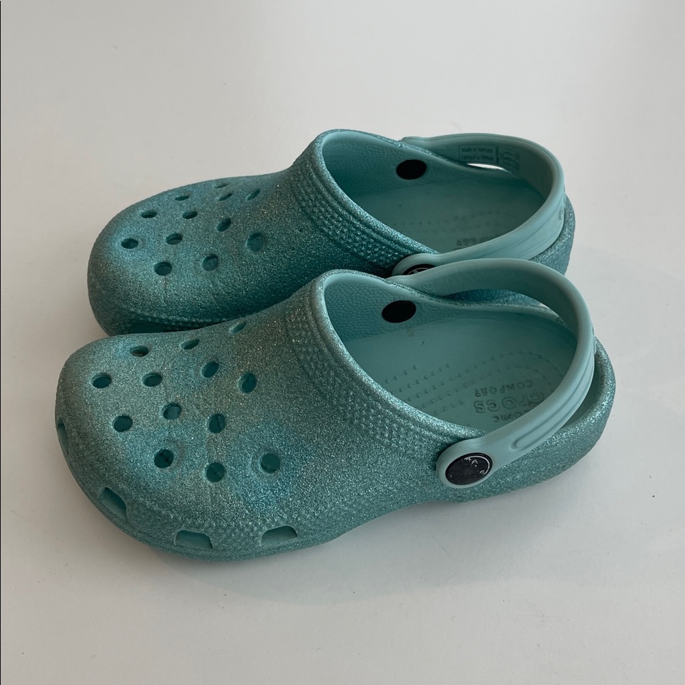 Crocs Kids Glitter Aqua Teal Shoes - Picture 3 of 5